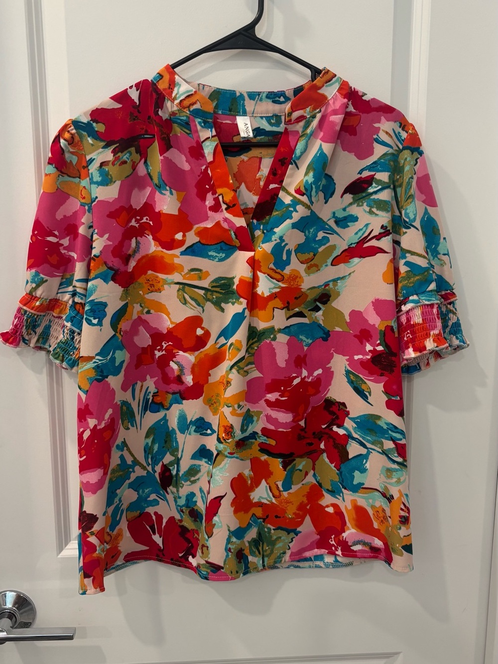 Vibrant Floral V Neck Blouse - Pink Multi